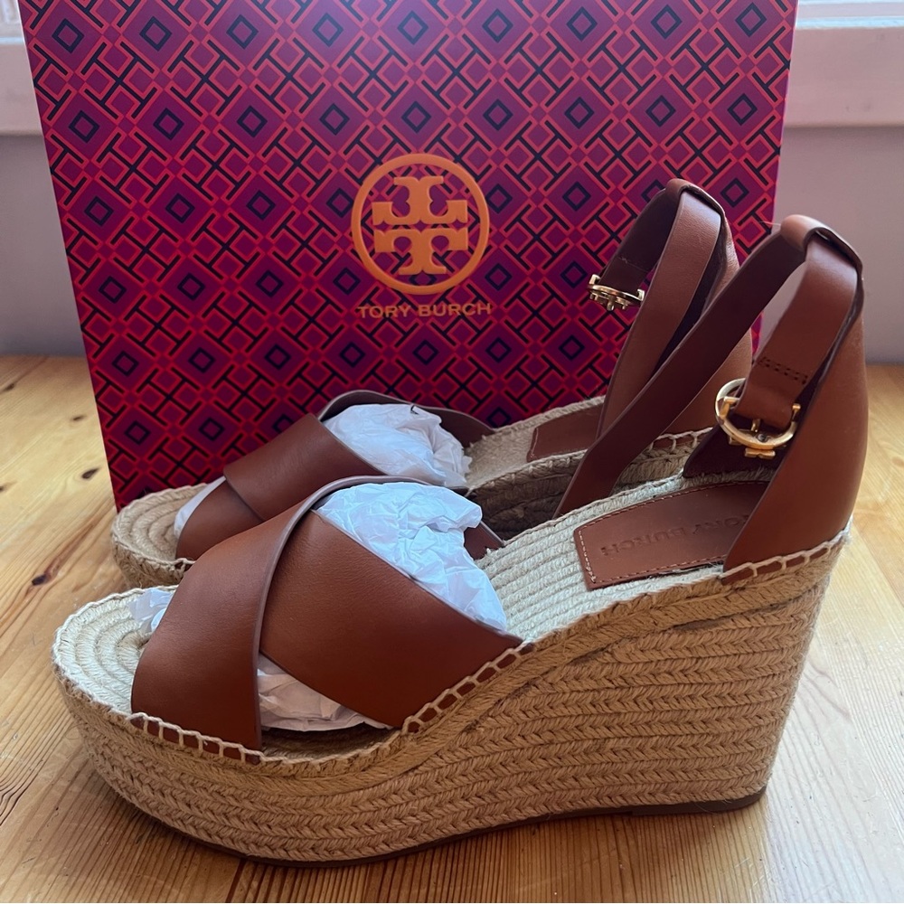 Tory Burch Ambra Selby 105MM Wedge Espadrille - Veg Leather Size 9
